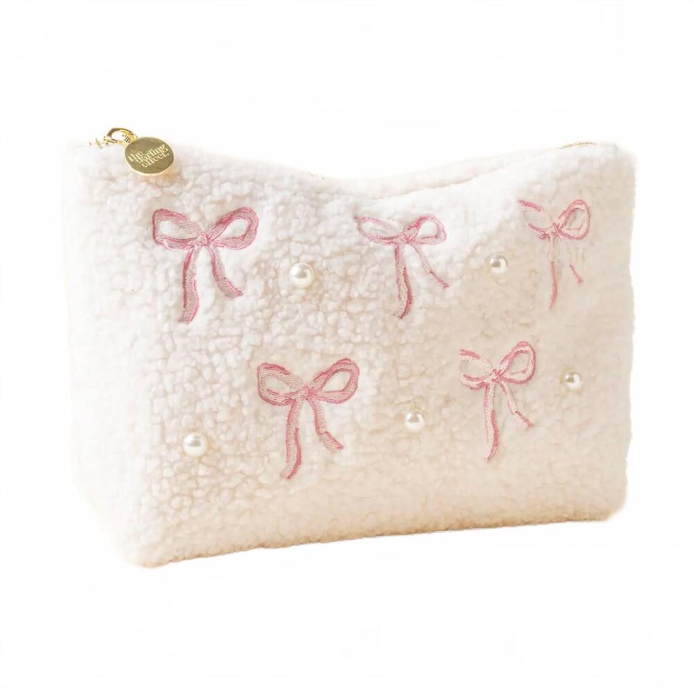 NEW THE DARLING EFFECT women's rectangle teddy pouch in bows pink
